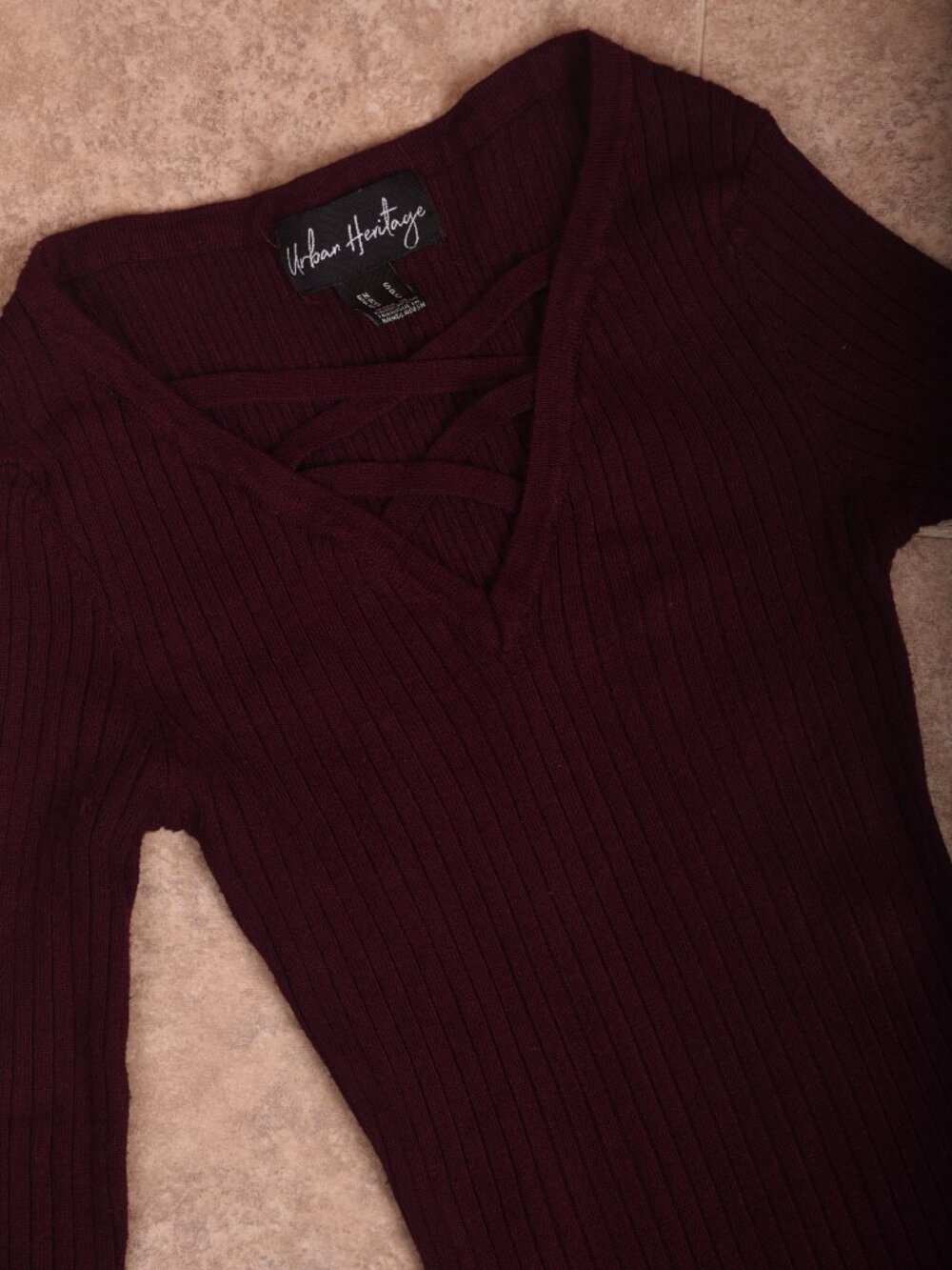 ✨ Urban Heritage Burgundy Ribbed Long-Sleeve Top ✨
